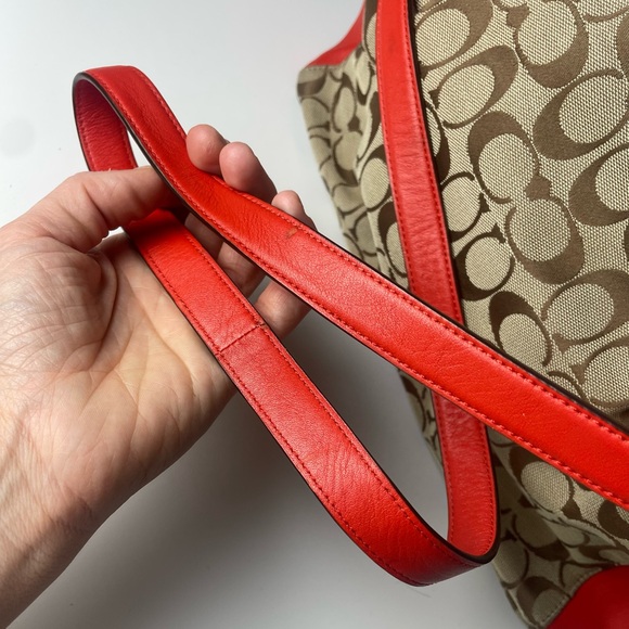 Coach Colette Red & Khaki Signature Carryall w/COA - Picture 5 of 16